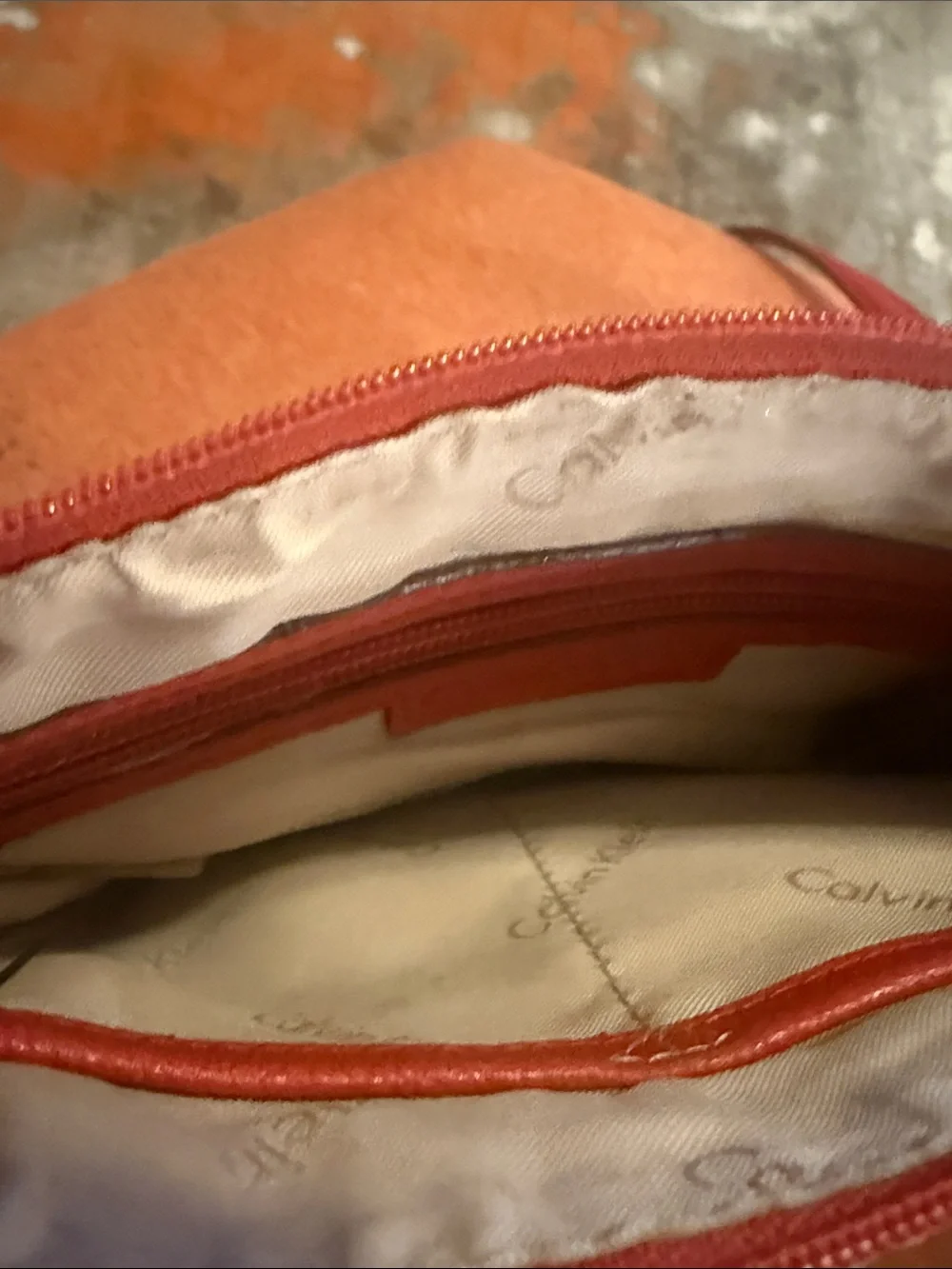 Calvin Klein Red Pebbled Leather Triple-Zip Crossbody